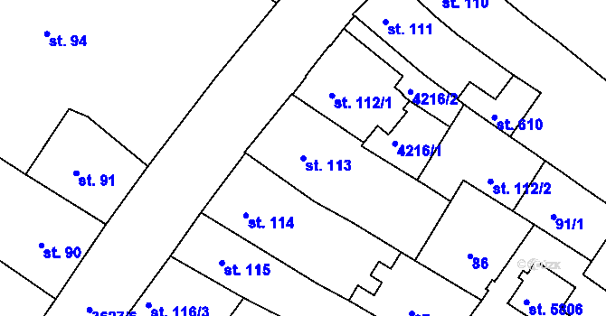 Parcela st. 113 v KÚ Rakovník, Katastrální mapa