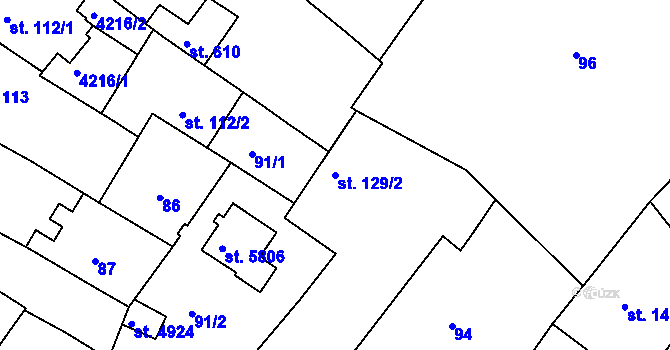 Parcela st. 129/2 v KÚ Rakovník, Katastrální mapa