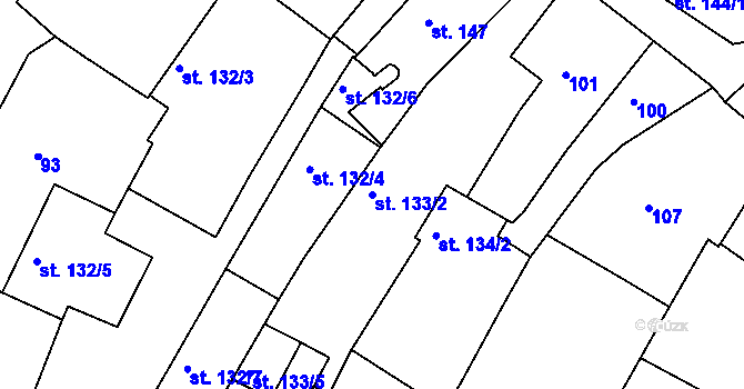 Parcela st. 133/2 v KÚ Rakovník, Katastrální mapa