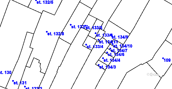 Parcela st. 133/4 v KÚ Rakovník, Katastrální mapa