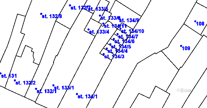 Parcela st. 134/3 v KÚ Rakovník, Katastrální mapa