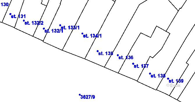 Parcela st. 135 v KÚ Rakovník, Katastrální mapa