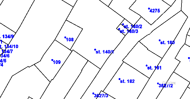 Parcela st. 140/1 v KÚ Rakovník, Katastrální mapa