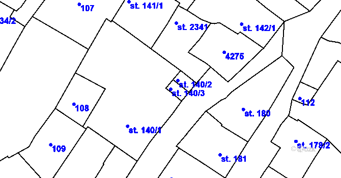 Parcela st. 140/3 v KÚ Rakovník, Katastrální mapa