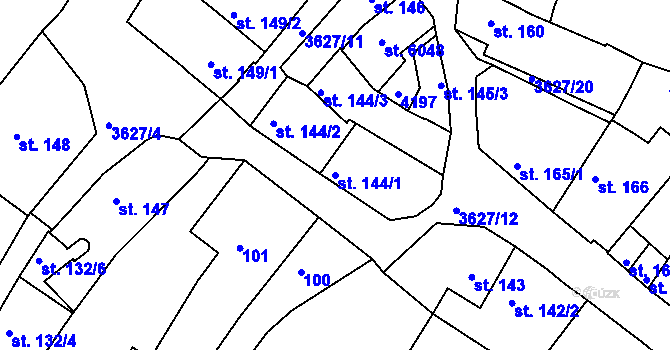 Parcela st. 144/1 v KÚ Rakovník, Katastrální mapa