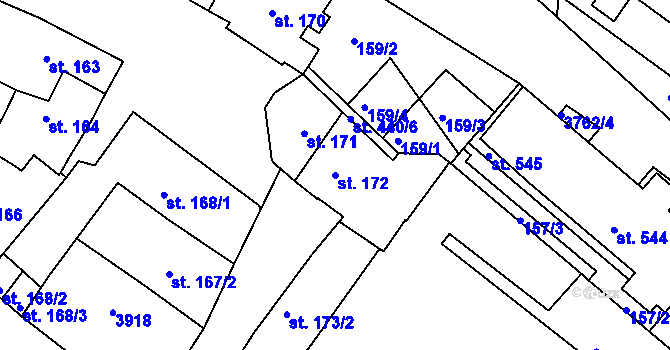 Parcela st. 172 v KÚ Rakovník, Katastrální mapa