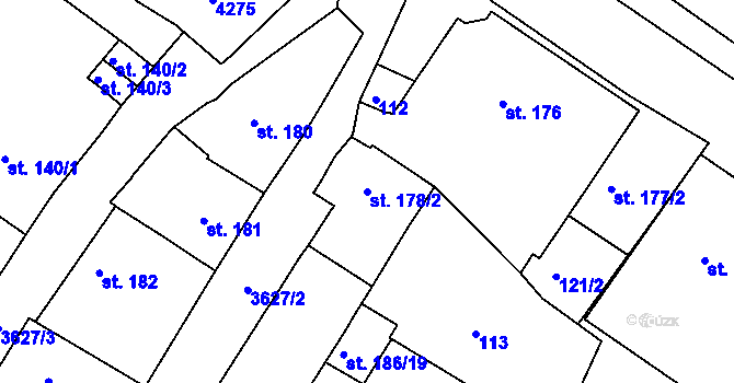 Parcela st. 178/2 v KÚ Rakovník, Katastrální mapa