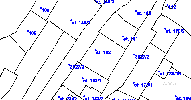 Parcela st. 182 v KÚ Rakovník, Katastrální mapa