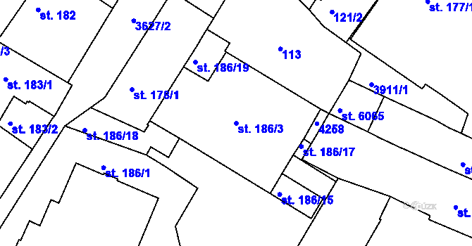 Parcela st. 186/3 v KÚ Rakovník, Katastrální mapa
