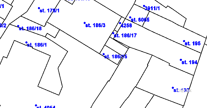 Parcela st. 186/15 v KÚ Rakovník, Katastrální mapa