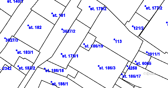 Parcela st. 186/19 v KÚ Rakovník, Katastrální mapa
