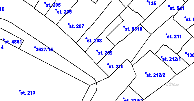 Parcela st. 209 v KÚ Rakovník, Katastrální mapa