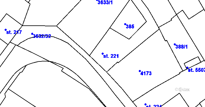Parcela st. 221 v KÚ Rakovník, Katastrální mapa
