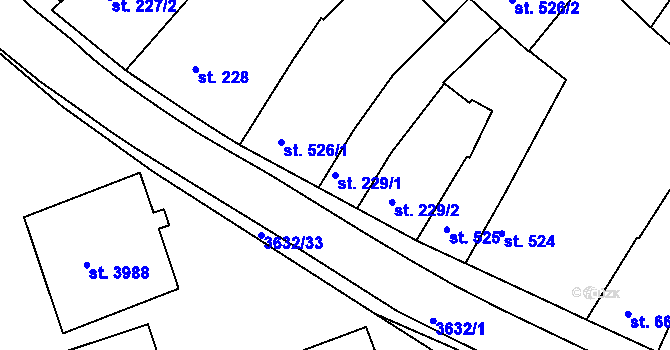 Parcela st. 229/1 v KÚ Rakovník, Katastrální mapa