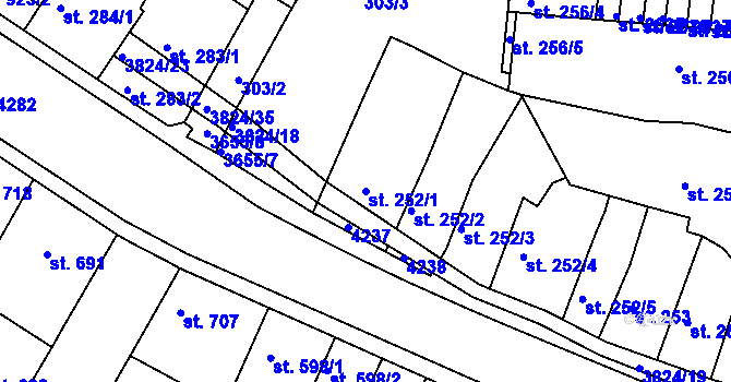 Parcela st. 252/1 v KÚ Rakovník, Katastrální mapa