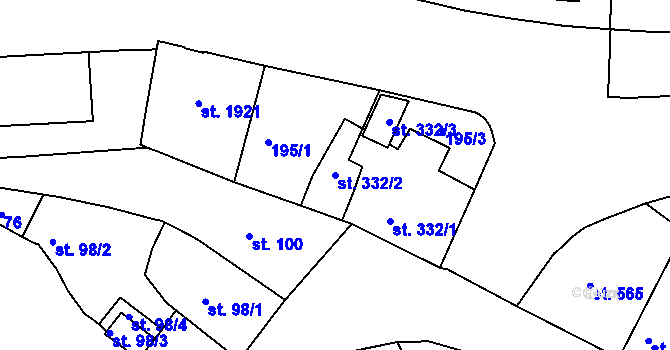 Parcela st. 332/2 v KÚ Rakovník, Katastrální mapa