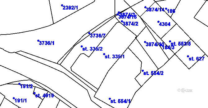 Parcela st. 335/1 v KÚ Rakovník, Katastrální mapa