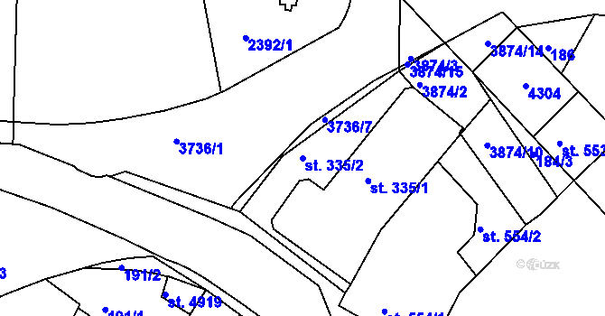 Parcela st. 335/2 v KÚ Rakovník, Katastrální mapa