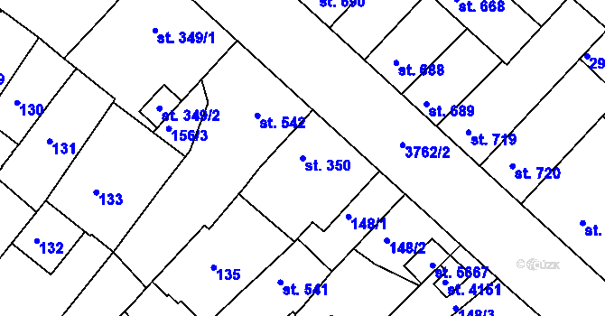 Parcela st. 350 v KÚ Rakovník, Katastrální mapa