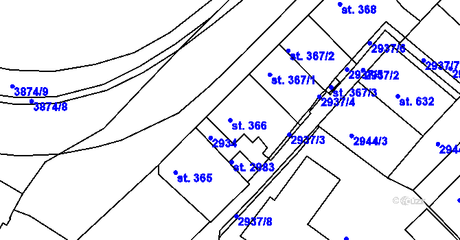 Parcela st. 366 v KÚ Rakovník, Katastrální mapa