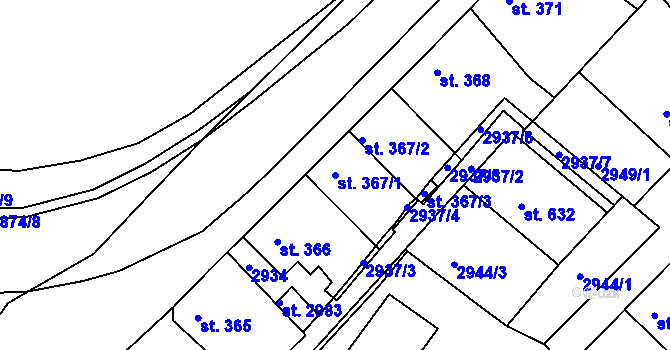 Parcela st. 367/1 v KÚ Rakovník, Katastrální mapa