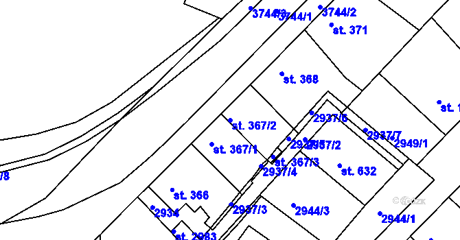 Parcela st. 367/2 v KÚ Rakovník, Katastrální mapa