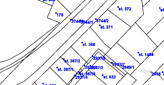 Parcela st. 368 v KÚ Rakovník, Katastrální mapa