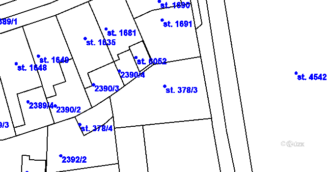 Parcela st. 378/3 v KÚ Rakovník, Katastrální mapa
