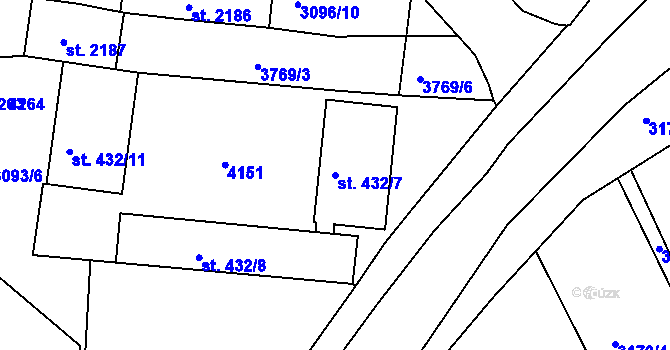 Parcela st. 432/7 v KÚ Rakovník, Katastrální mapa