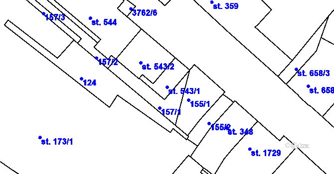 Parcela st. 543/1 v KÚ Rakovník, Katastrální mapa