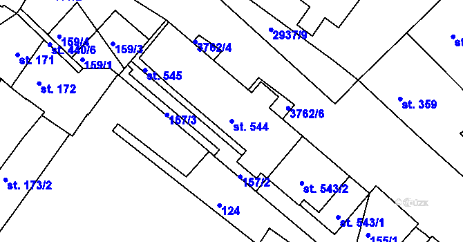 Parcela st. 544 v KÚ Rakovník, Katastrální mapa