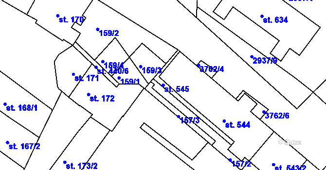 Parcela st. 545 v KÚ Rakovník, Katastrální mapa