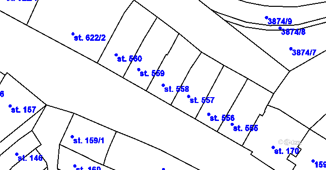 Parcela st. 558 v KÚ Rakovník, Katastrální mapa