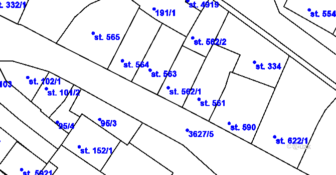 Parcela st. 562/1 v KÚ Rakovník, Katastrální mapa