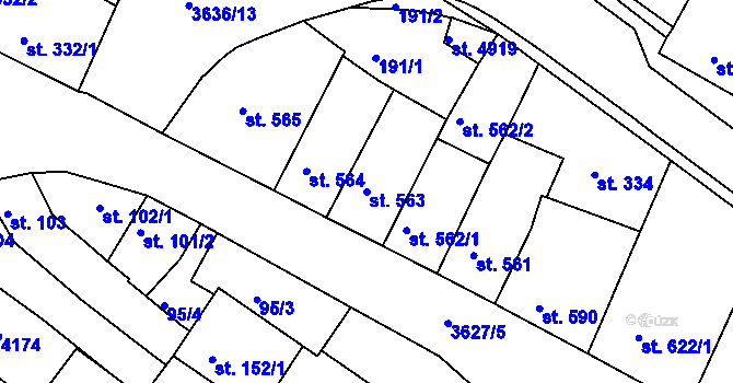 Parcela st. 563 v KÚ Rakovník, Katastrální mapa