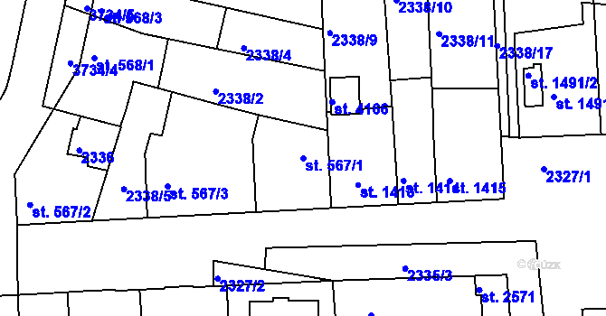 Parcela st. 567/1 v KÚ Rakovník, Katastrální mapa