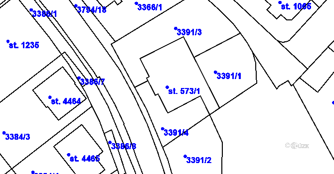 Parcela st. 573/1 v KÚ Rakovník, Katastrální mapa