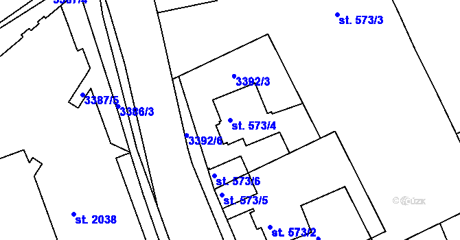 Parcela st. 573/4 v KÚ Rakovník, Katastrální mapa