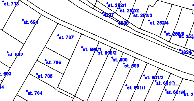 Parcela st. 598/2 v KÚ Rakovník, Katastrální mapa