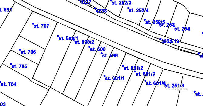 Parcela st. 599 v KÚ Rakovník, Katastrální mapa