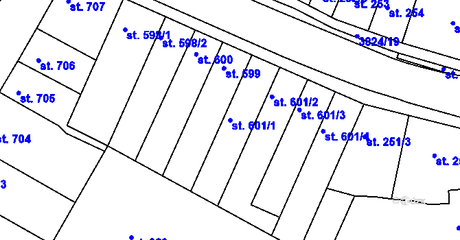 Parcela st. 601/1 v KÚ Rakovník, Katastrální mapa