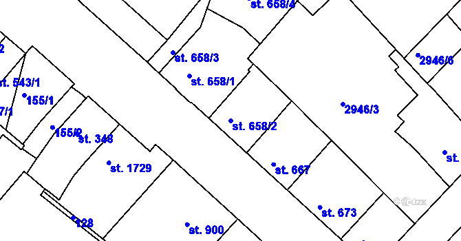 Parcela st. 658/2 v KÚ Rakovník, Katastrální mapa