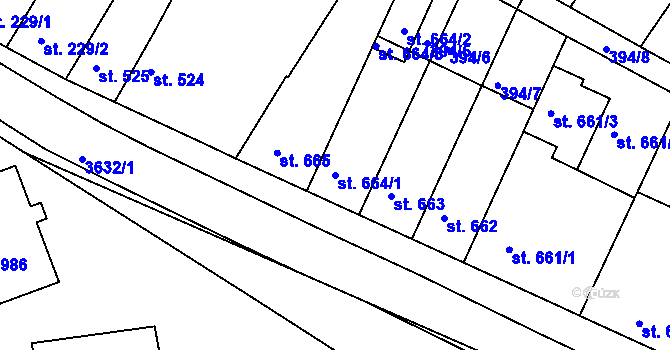 Parcela st. 664/1 v KÚ Rakovník, Katastrální mapa