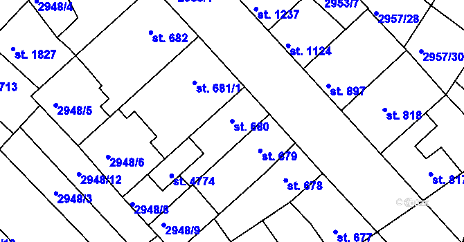 Parcela st. 680 v KÚ Rakovník, Katastrální mapa
