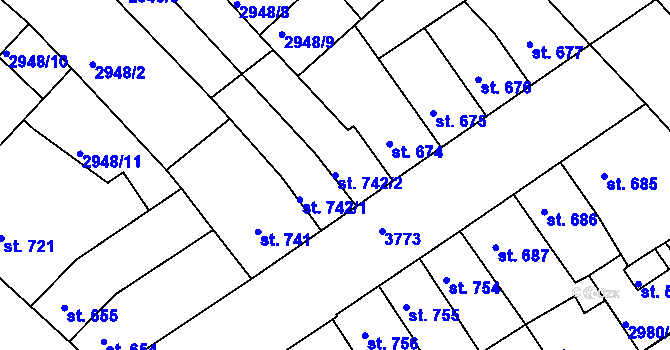 Parcela st. 742/2 v KÚ Rakovník, Katastrální mapa