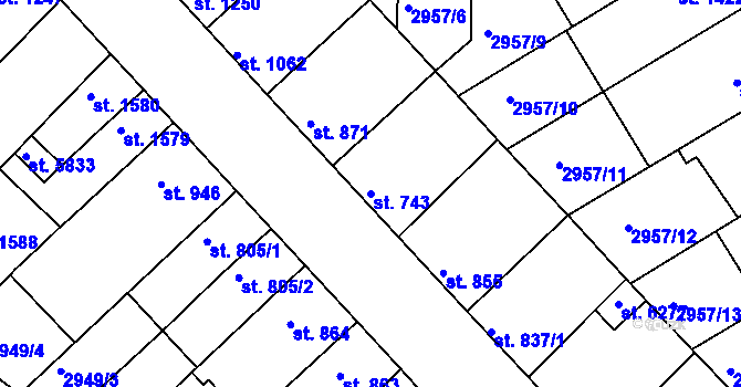 Parcela st. 743 v KÚ Rakovník, Katastrální mapa
