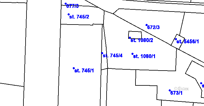 Parcela st. 745/4 v KÚ Rakovník, Katastrální mapa