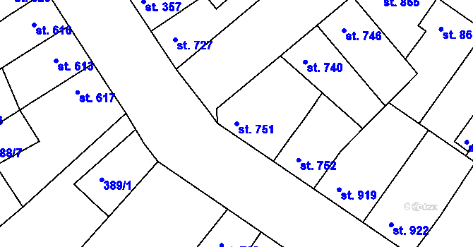 Parcela st. 751 v KÚ Rakovník, Katastrální mapa