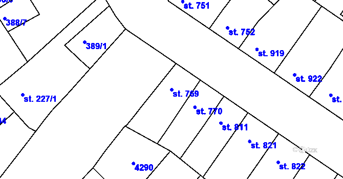 Parcela st. 769 v KÚ Rakovník, Katastrální mapa