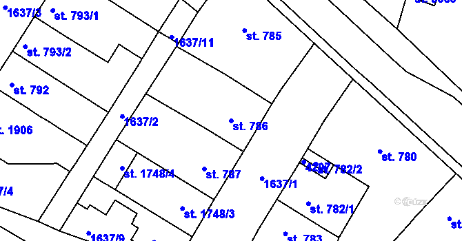 Parcela st. 786 v KÚ Rakovník, Katastrální mapa